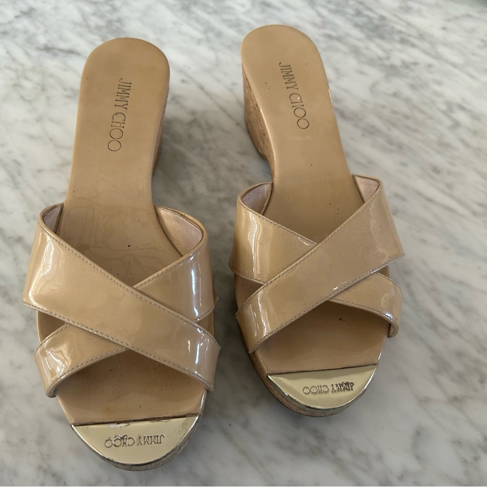 Jimmy Choo Cream Mules with Crisscross Straps